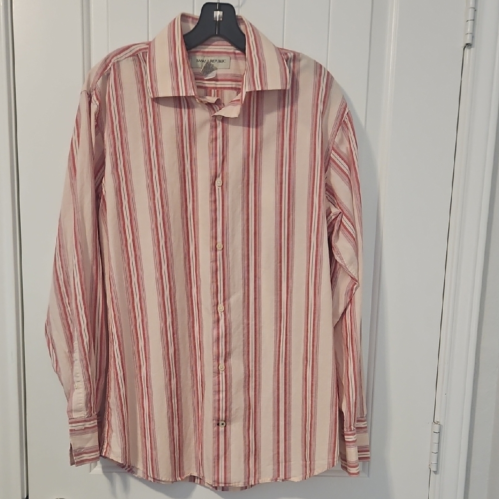 Banana Republic Red and White Striped Casual Shirt